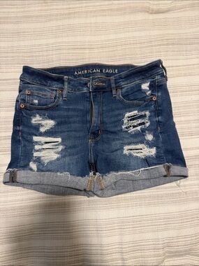 American Eagle Outfitters Navy Distressed Rolled-Hem Jean Shorts
